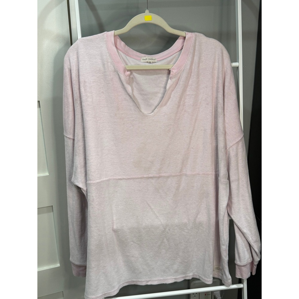 Simply Southern Pink Terry Cloth Long Sleeve Spirit Jersey Top XXL Cozy Vibe